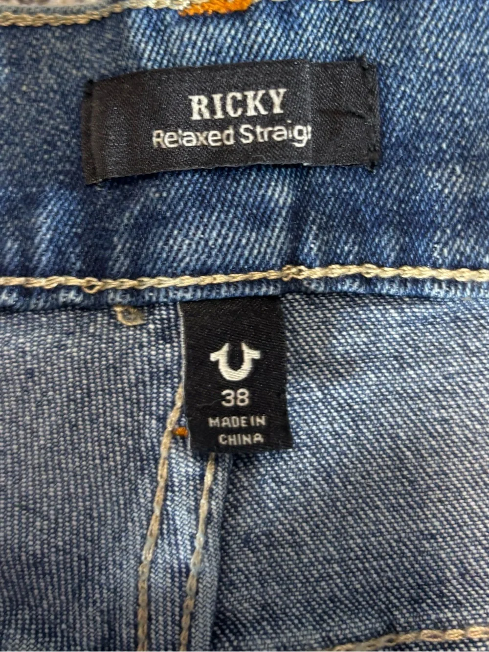 NWT True Religion 38/34 Medium Ocean Storm Ricky Ladder Stitch Straight Jeans